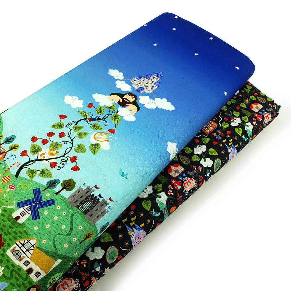 Lewis & Irene small things fairytales, farytale fabric, jack and the beanstalk, goldilocks, rapunzel, cotton double border
