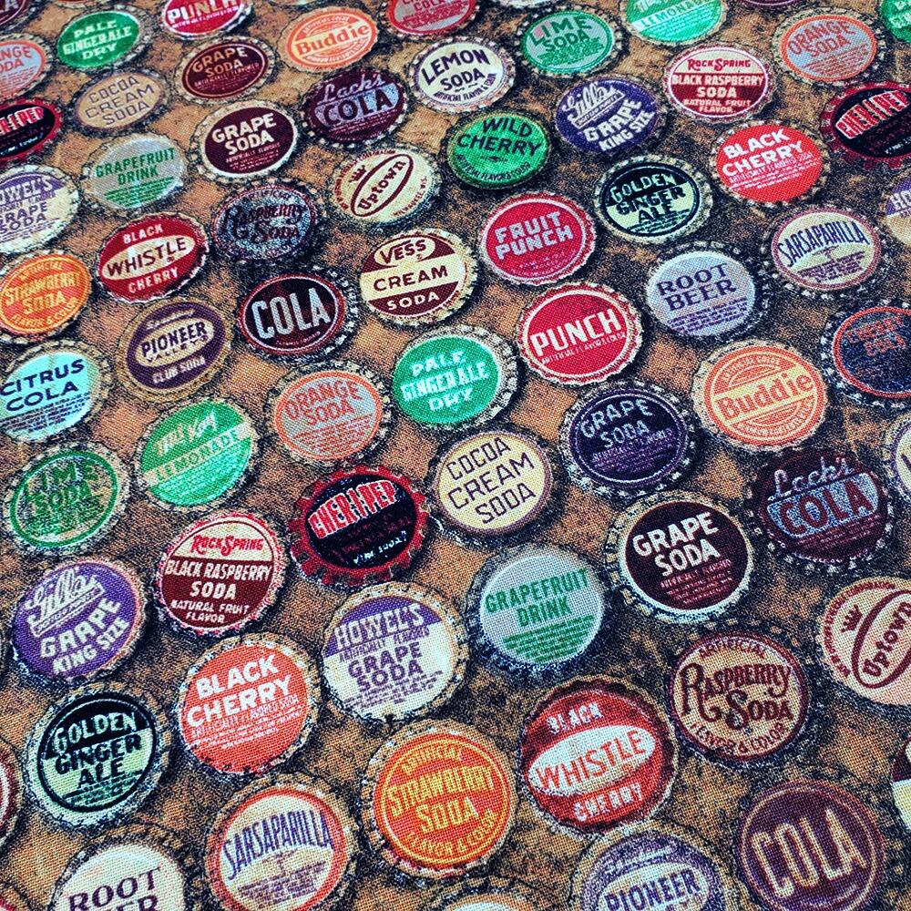 Tim Holtz, top shop, fat quarter, palette, junk journal fabric, slow stitch, vintage style, eclectic elements, monochrome, abandoned, PWTH024, vintage bottle tops