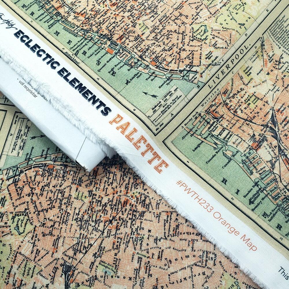 Tim Holtz, Liverpool map, fat quarter, palette, junk journal fabric, slow stitch, vintage style, eclectic elements, monochrome, abandoned, PWTH233