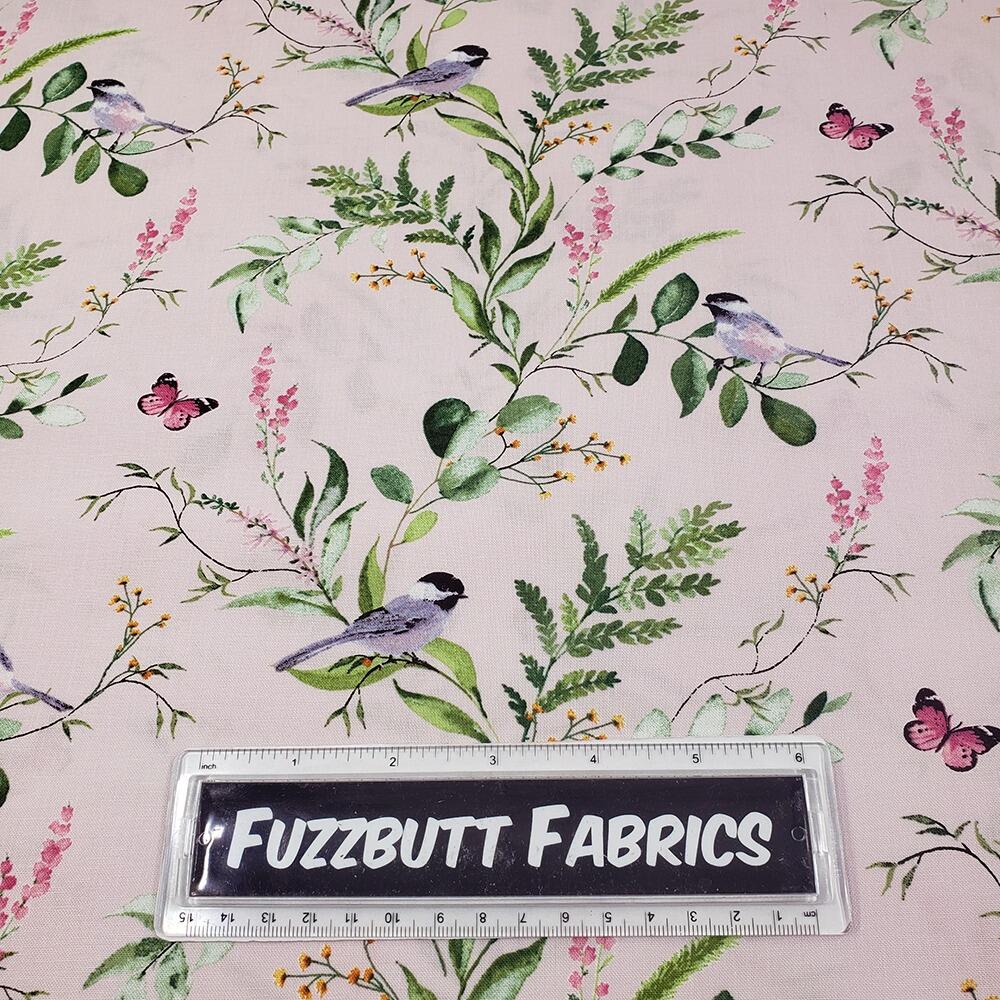 lilian august fabric, new traditional, vintage floral fabric, garden birds, vintage wallpaper style fabric