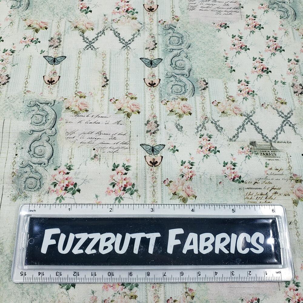 Junk journal fabric, slow stitch fabric, vintage paris, old handwriting, vintage sewing, parisian snippets, blank quilting, sewing themed fabric