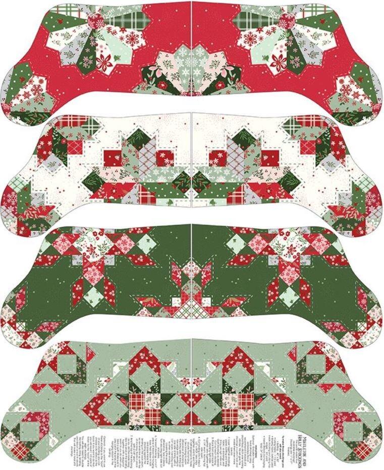 Riley Blake mistletoe & holly,christmas stocking panel, cotton stocking panel, easy sew stockings