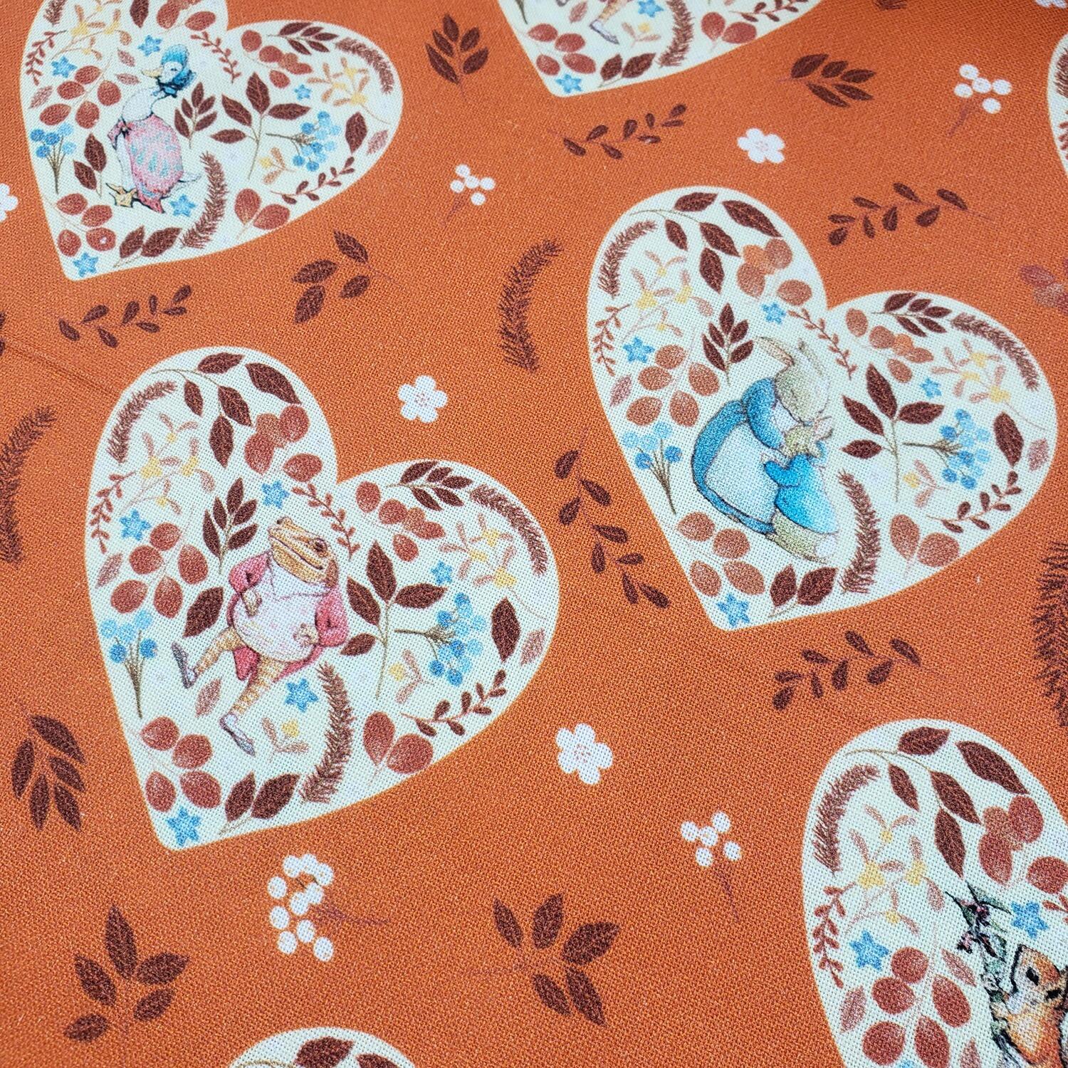 peter rabbit, jemima puddleduck, squirrel nutkin organic cotton fabric