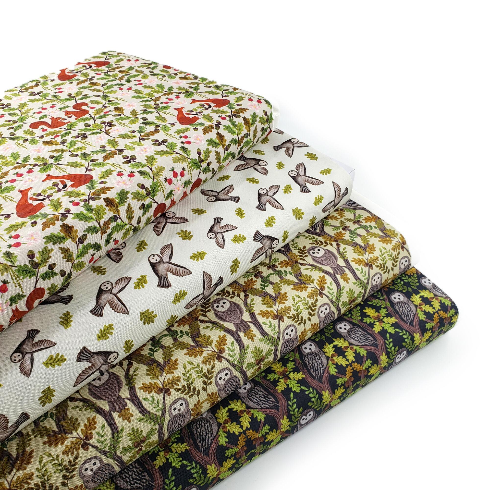 Lewis & Irene,old quercus, owls, acorns, squirrels, foxes, woodland fabric, autumn fabric