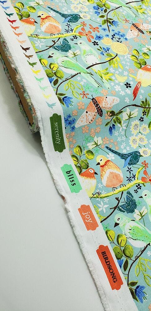 serenity blooms ,poppie cotton, vintage style birds, slow stitch, junk journal fabric