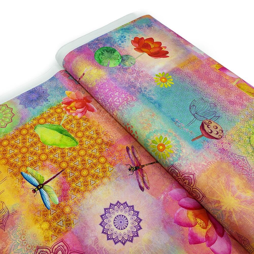 Lily Pond fabric, Sue Zipkin, Clothworks, quilting cotton, floral nature fabric, pond and botanical prints, watercolor style quilting fabric, premium cotton fabric