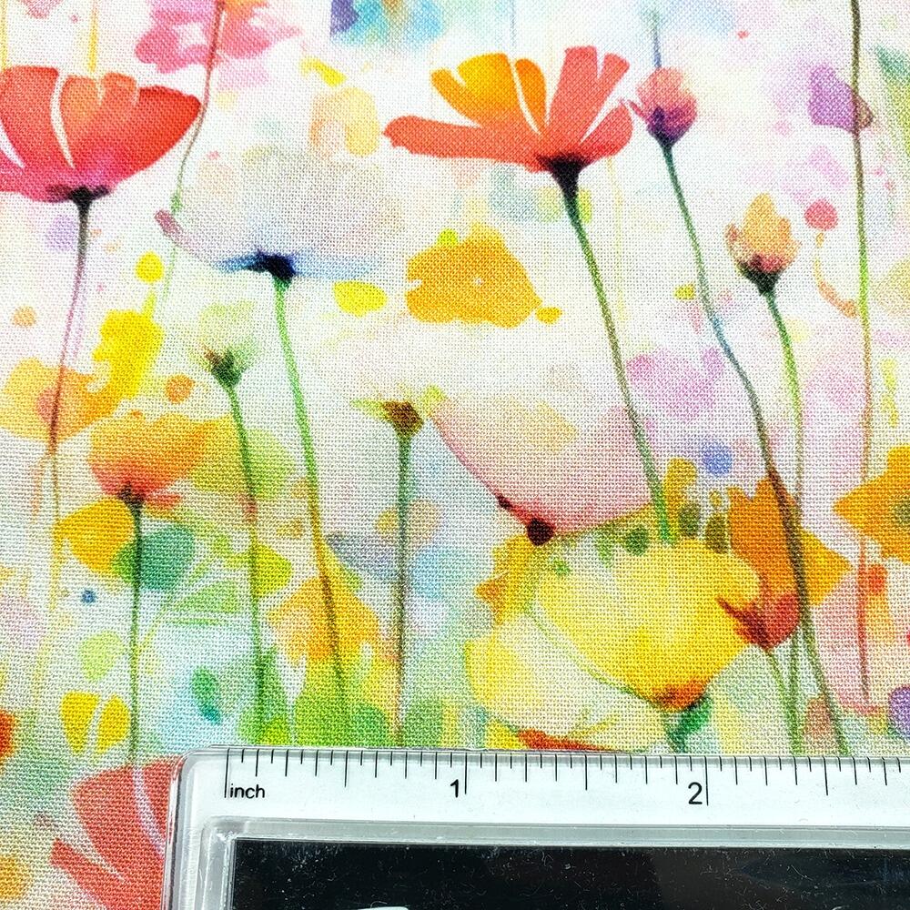 Spring into beauty fabric, 3wishes, blue and pink feathers, pastel florals, watercolour floral fabric