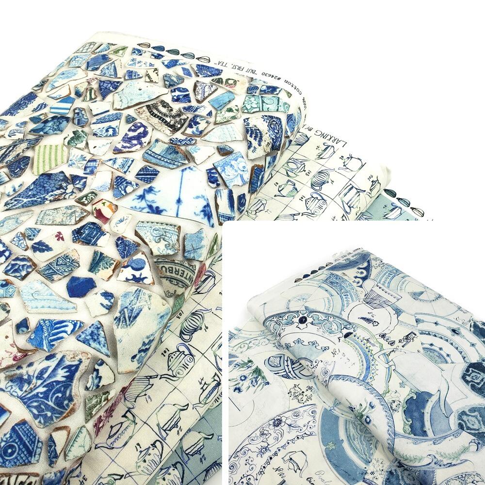 moda, crockery, janet clare, slow stitch fabric, vintage, victorian style, junk journal, teapots