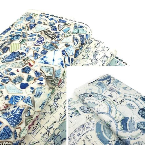 moda, crockery, janet clare, slow stitch fabric, vintage, victorian style, junk journal, teapots
