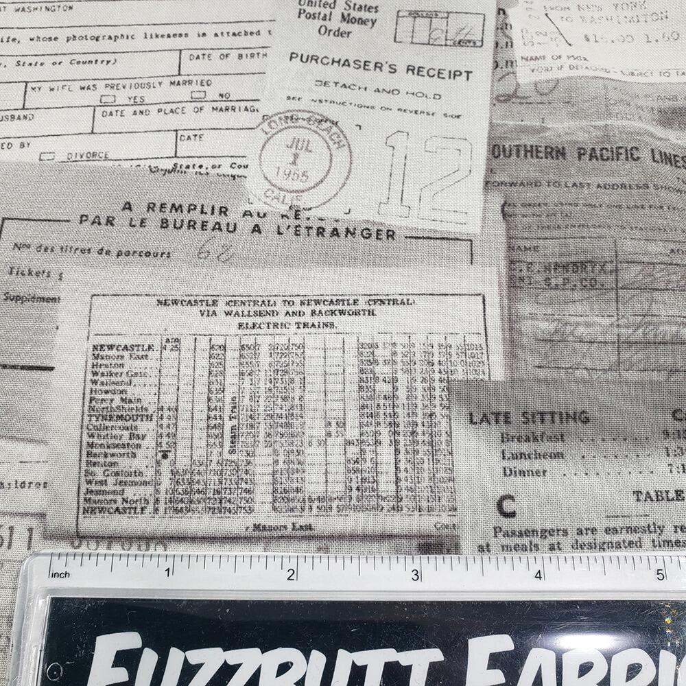 documentation,passports, Tim Holtz fat quarter, palette, junk journal fabric, slow stitch, vintage style, eclectic elements, monochrome, abandoned, PWTH002