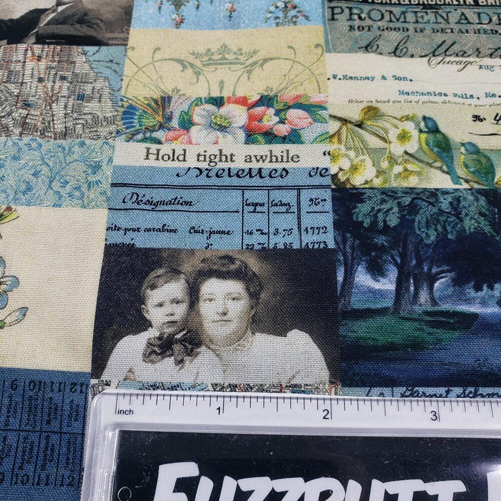 Tim Holtz fat quarter, palette, junk journal fabric, slow stitch, vintage style, eclectic elements, monochrome, abandoned