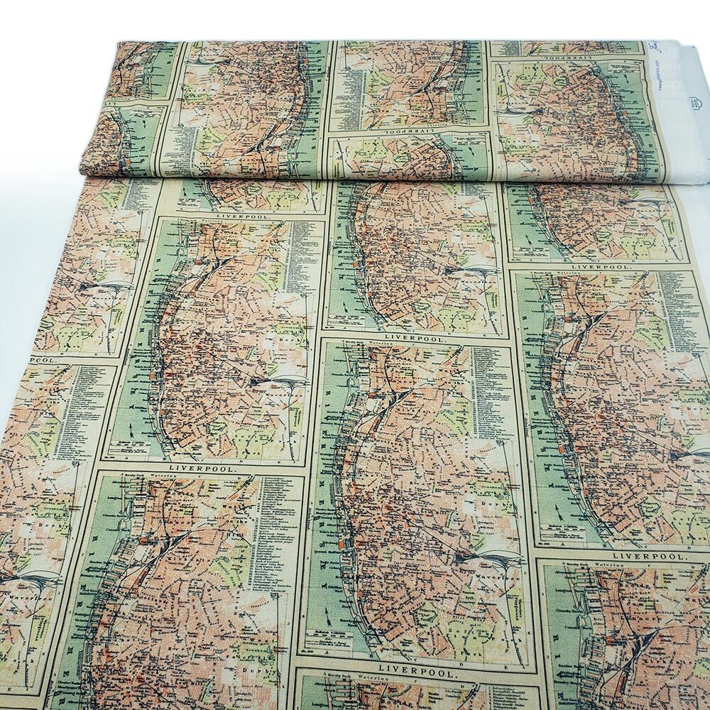 Tim Holtz, Liverpool map, fat quarter, palette, junk journal fabric, slow stitch, vintage style, eclectic elements, monochrome, abandoned, PWTH233