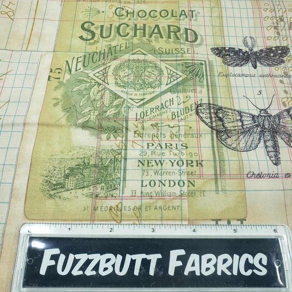 Tim Holtz, melange, butterflies, fat quarter, palette, junk journal fabric, slow stitch, vintage style, eclectic elements, monochrome, abandoned, PWTH001
