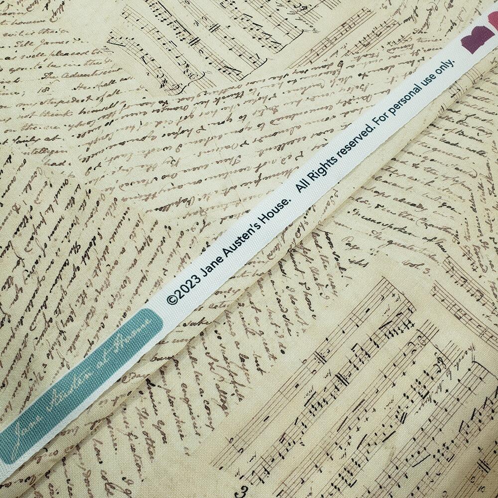Riley Blake Jane Austen wideback, accomplished, old letters, vintage sheet music,Jane Austen themed quilting cotton,literary fabric collection,classic literature fabric Riley Blake,Regency era fabric designs,quilting fabric for Jane Austen fans, junk journal, slow stitch fabric