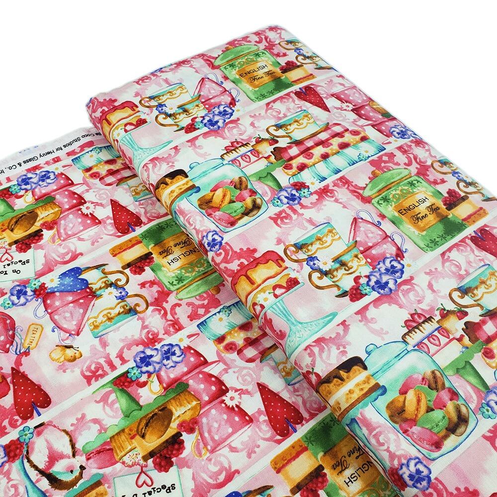 afternoon tea fabric, cakes, birds, teacups, sweet treats, bella coco fabric