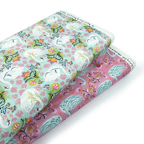 bethany salt fabric, majestic swans, pastel colours, florals, craft cotton company