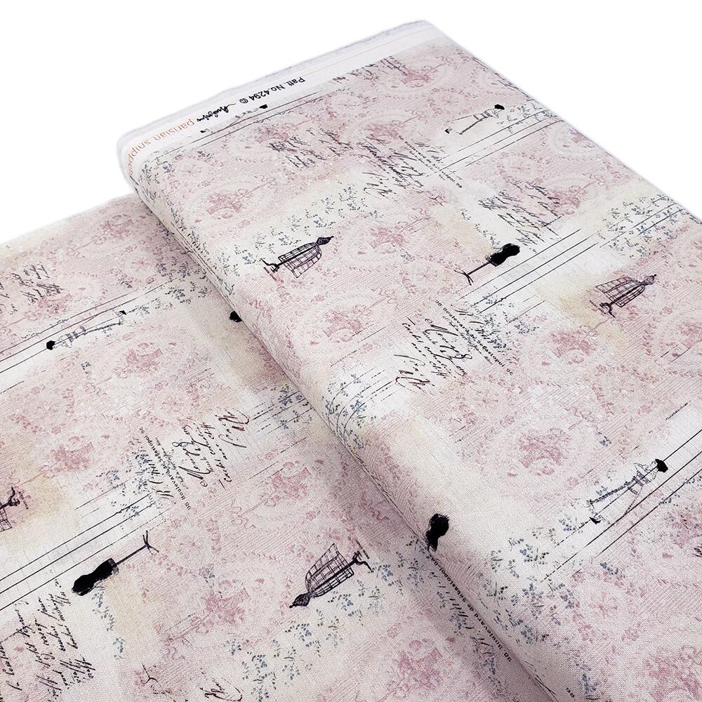 Junk journal fabric, slow stitch fabric, vintage paris, old handwriting, vintage sewing, parisian snippets, blank quilting, sewing themed fabric
