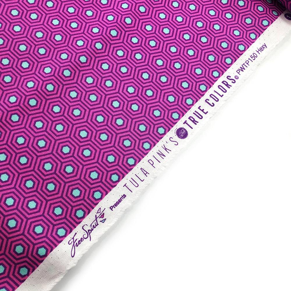tula pink,true colours,hexagons, purple,hexies, tula fabric, roar, legendary