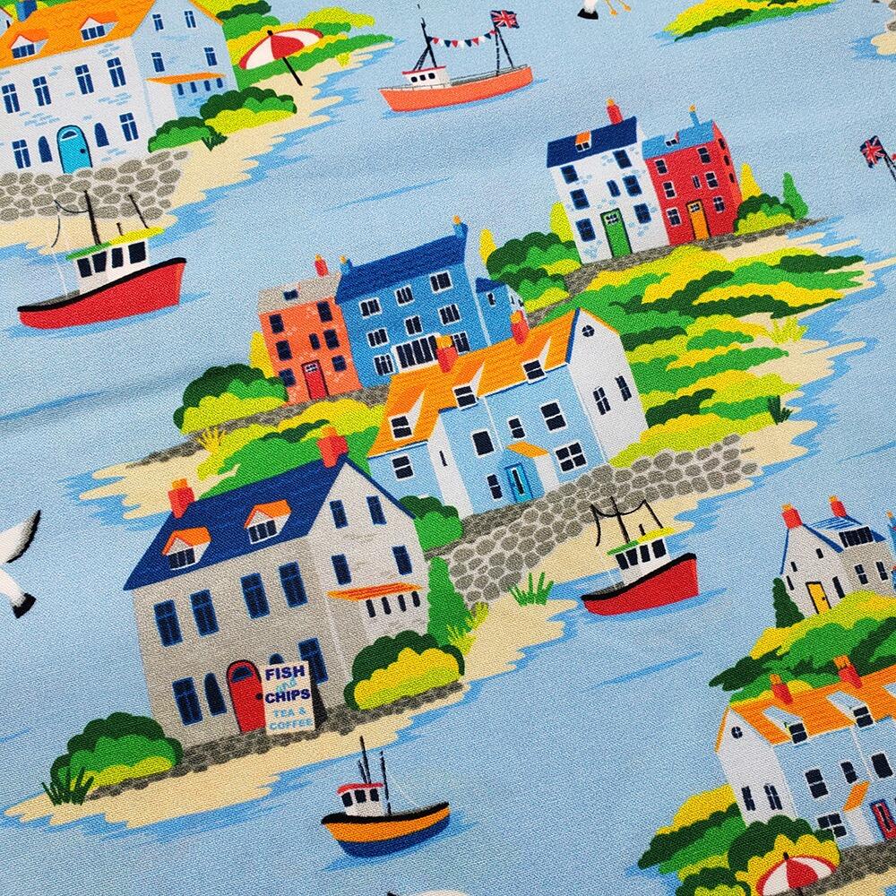 harbour fabric, seashore, vintage seashore fabric,lighthouses, fishing boats, seagulls, QT fabrics, by the seashore