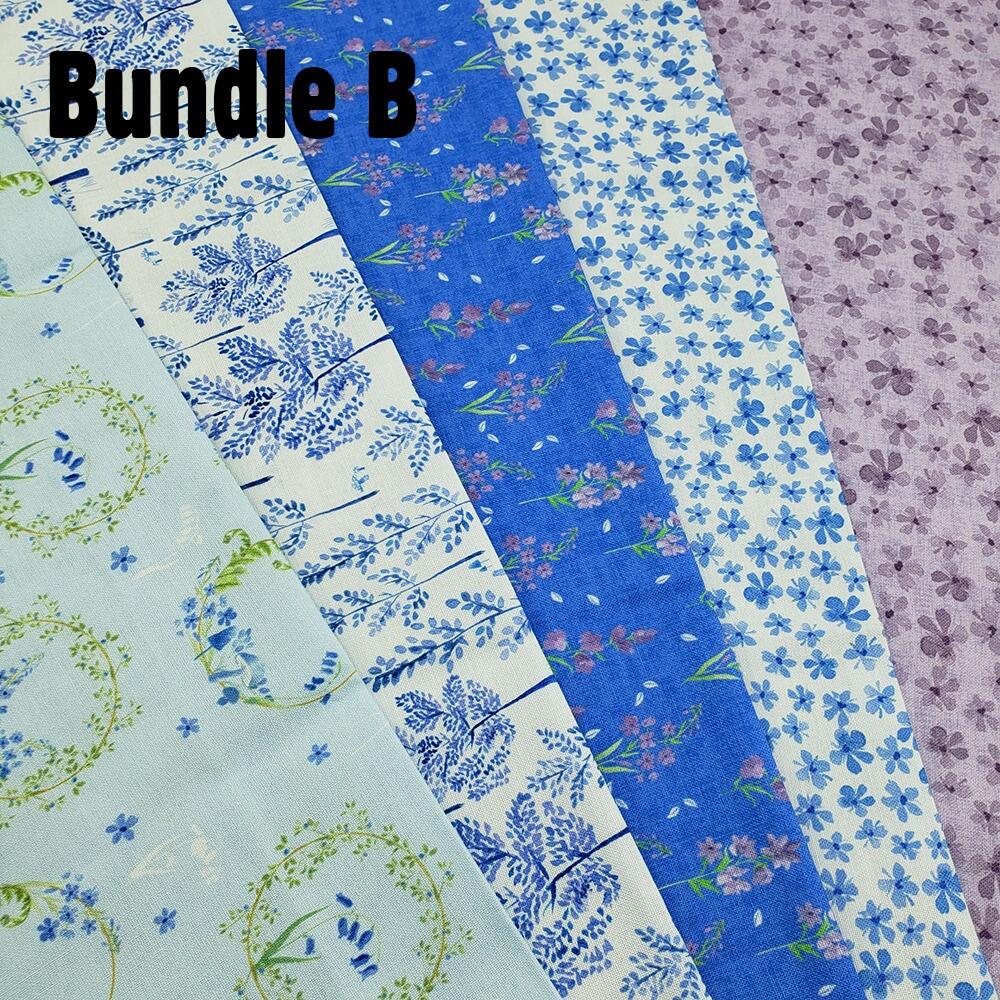 Debbie Shore fabric, bluebell hollow, vintage style floral fabric, bluebells, forest flowers, fat quarter bundles