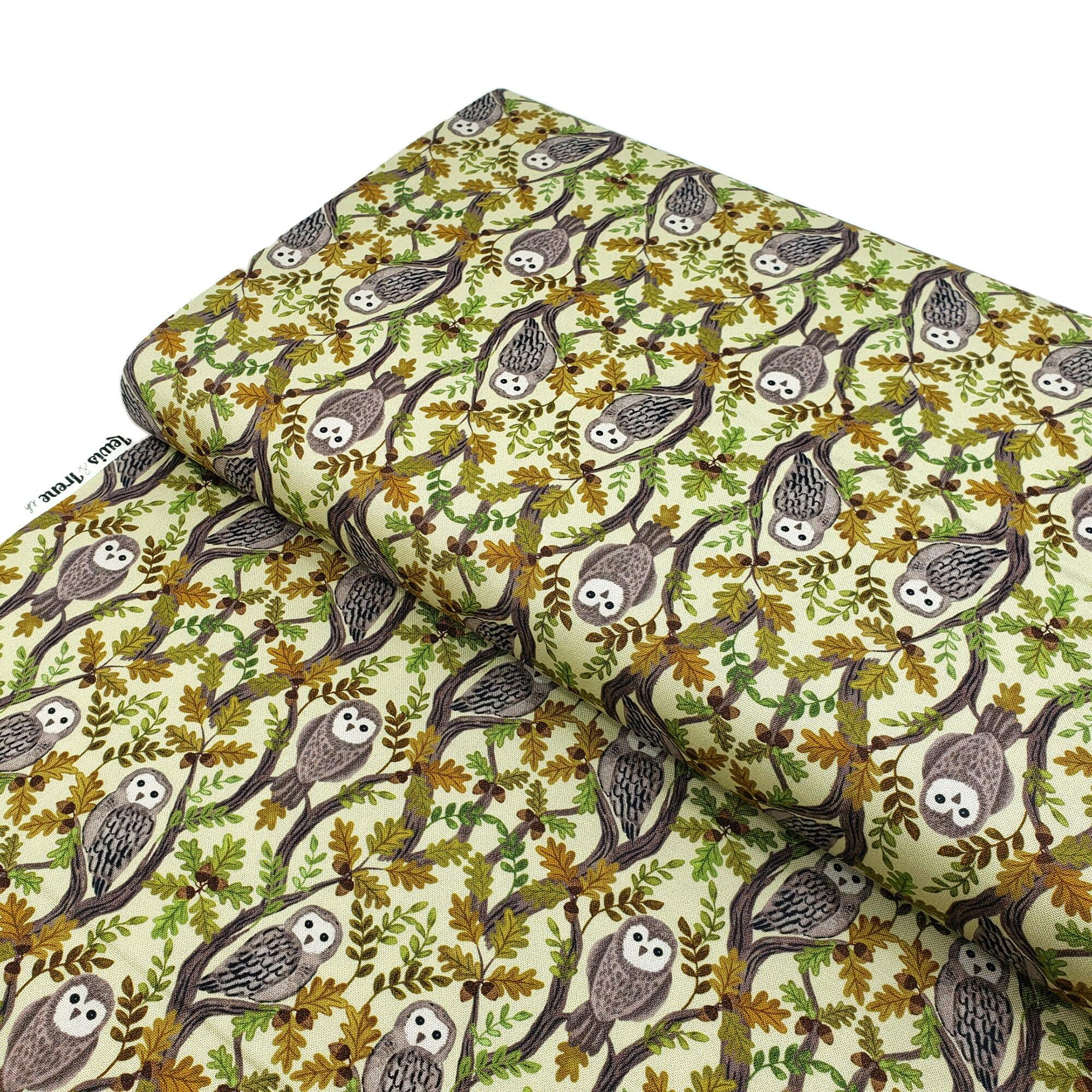 Lewis & Irene,old quercus, owls, acorns, squirrels, foxes, woodland fabric, autumn fabric