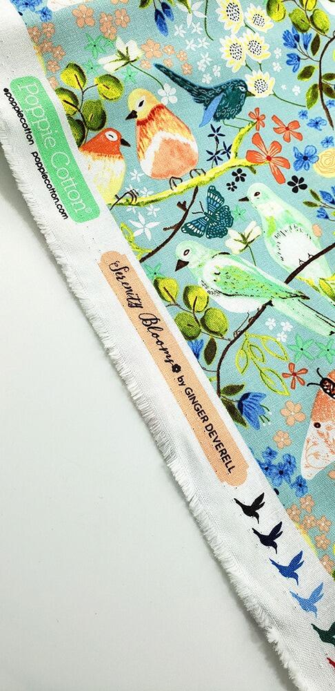 serenity blooms ,poppie cotton, vintage style birds, slow stitch, junk journal fabric