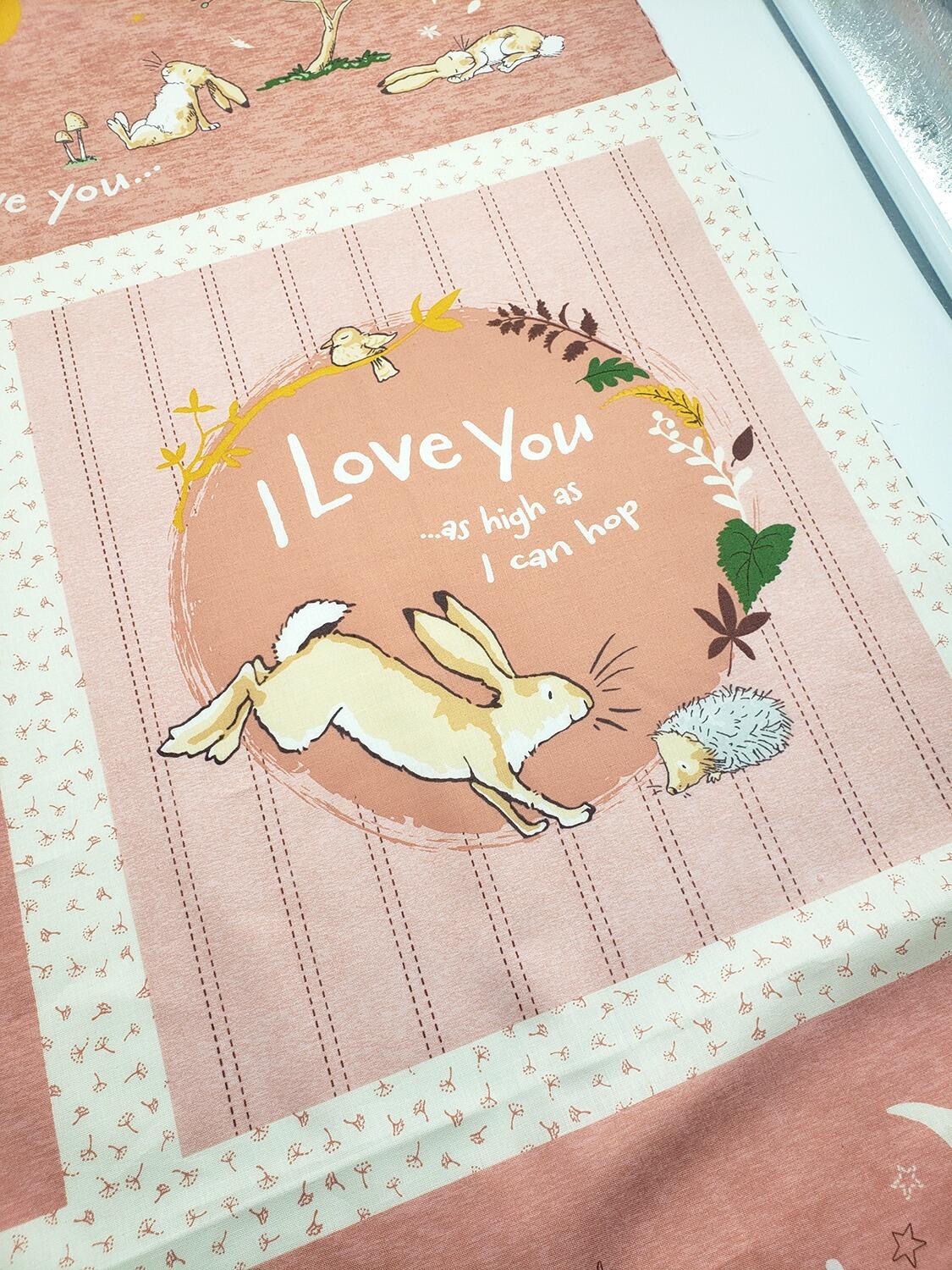 Guess How Much I Love You fabric by Anita Jeram Clothworks Guess How Much I Love You quilting cotton licensed children’s book fabric baby and nursery quilting fabric storybook animal fabric prints woodland nursery fabric premium cotton fabric for baby quilts children’s fabric by Clothworks