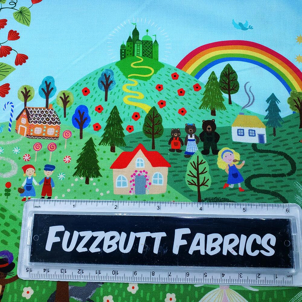 Lewis & Irene small things fairytales, farytale fabric, jack and the beanstalk, goldilocks, rapunzel, cotton double border
