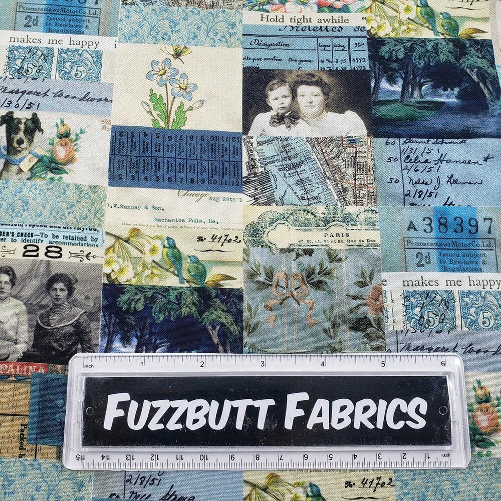 Tim Holtz fat quarter, palette, junk journal fabric, slow stitch, vintage style, eclectic elements, monochrome, abandoned