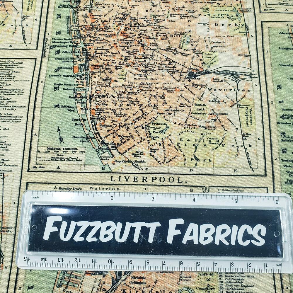 Tim Holtz, Liverpool map, fat quarter, palette, junk journal fabric, slow stitch, vintage style, eclectic elements, monochrome, abandoned, PWTH233