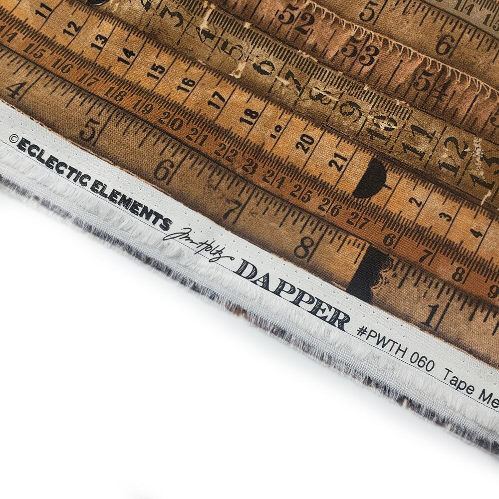 vintage tape measures, dapper, Tim Holtz fat quarter, palette, junk journal fabric, slow stitch, vintage style, eclectic elements, monochrome, abandoned, PWTH060