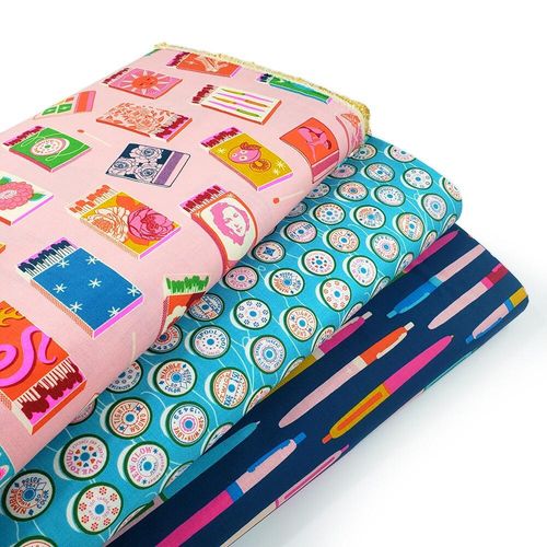 Trinketry fabric, ruby star society, melody miller,matchboxes, pens, retro 70s style