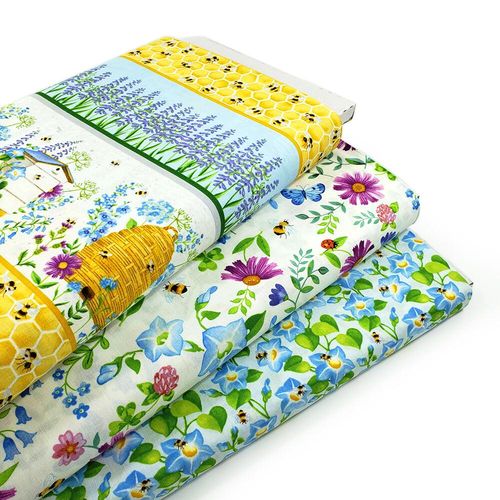 Buzzy Bee, Henry Glass, bee fabric, flowers fabric, cotton, florals, beehives, save the bees