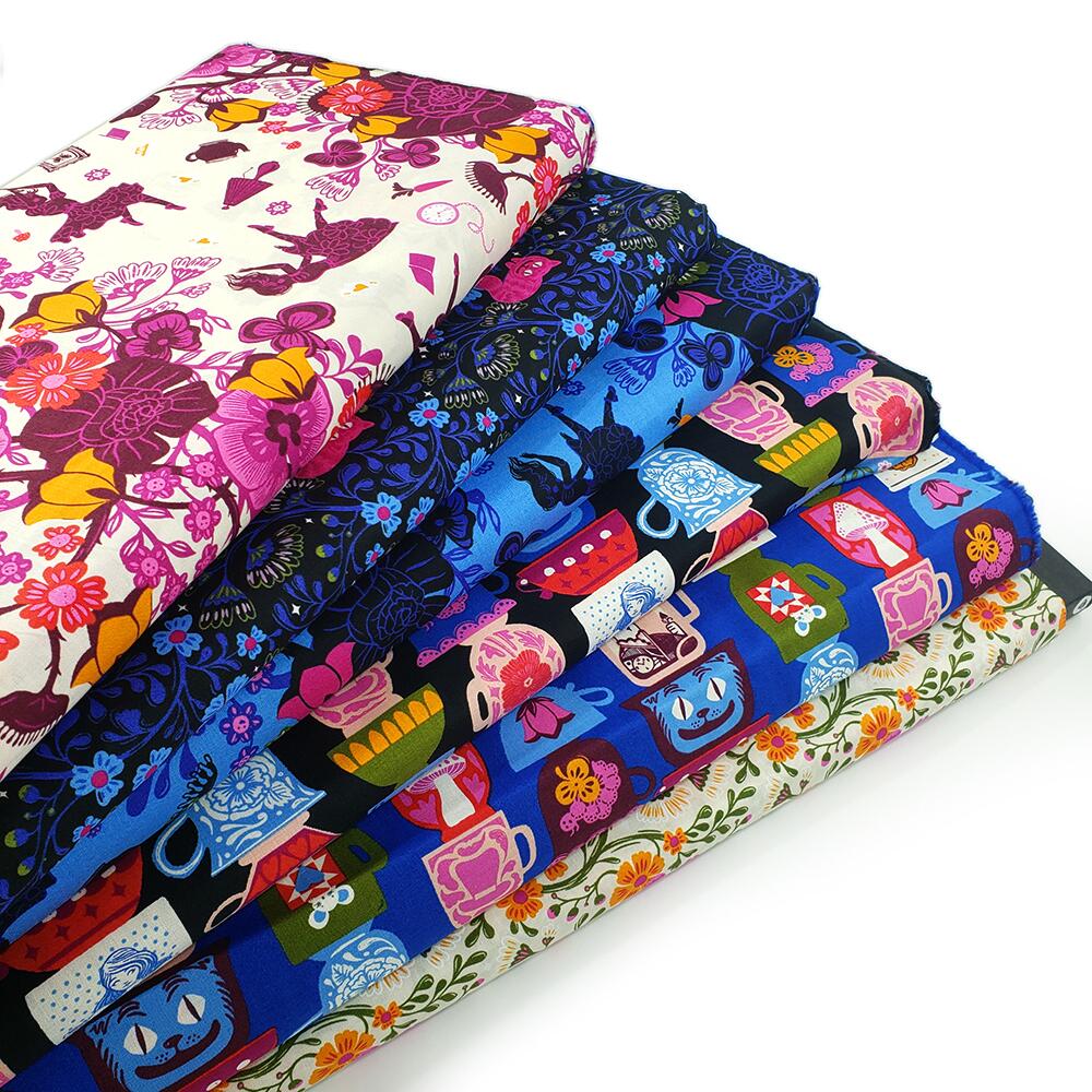 hello alice, ruby star society, alice watts, alice in wonderland, cheshire cat, mad hatter, alice fabric,