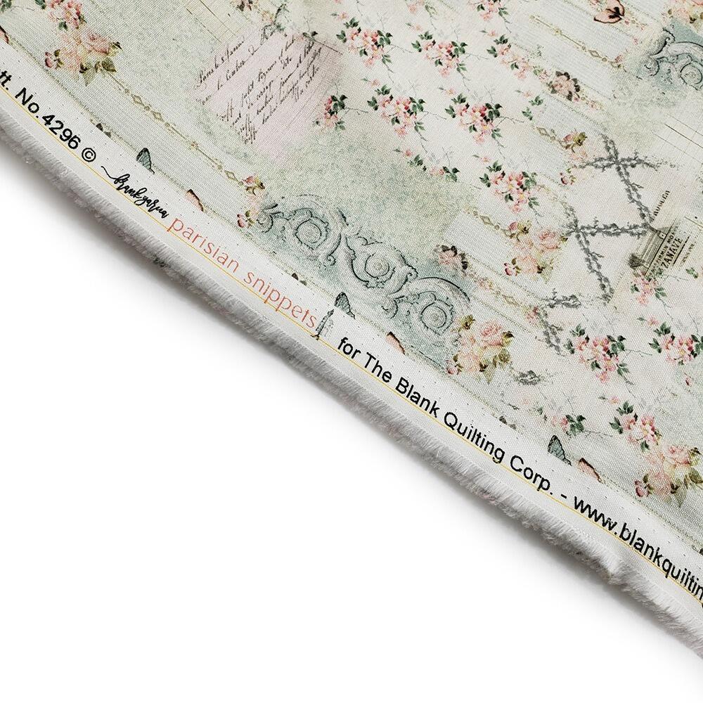 Junk journal fabric, slow stitch fabric, vintage paris, old handwriting, vintage sewing, parisian snippets, blank quilting, sewing themed fabric