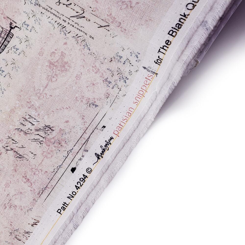 Junk journal fabric, slow stitch fabric, vintage paris, old handwriting, vintage sewing, parisian snippets, blank quilting, sewing themed fabric