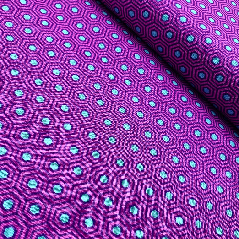 tula pink,true colours,hexagons, purple,hexies, tula fabric, roar, legendary