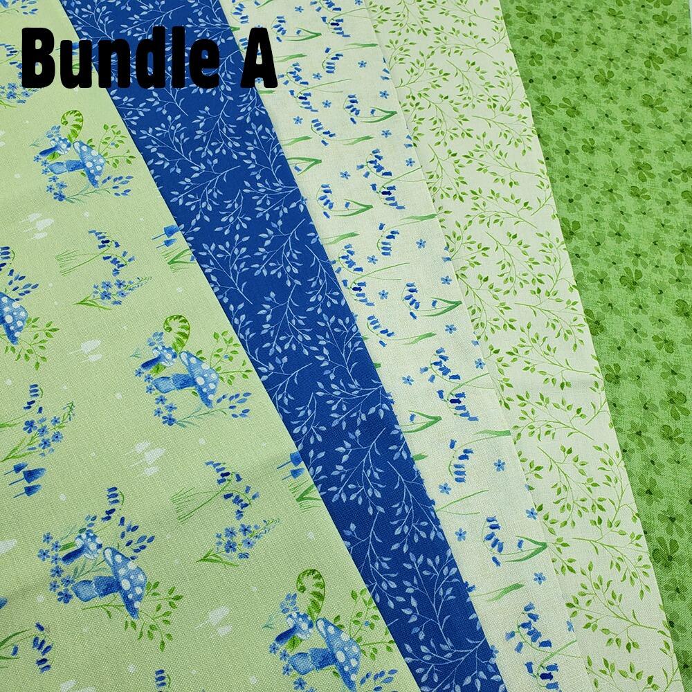 Debbie Shore fabric, bluebell hollow, vintage style floral fabric, bluebells, forest flowers, fat quarter bundles