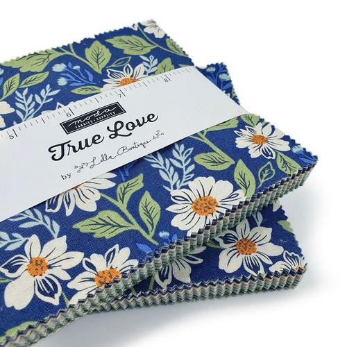 louisa may alcott fabric, rose in bloom, true love, floral fabric squares, moda charm pack, lella boutique, patchwork squares