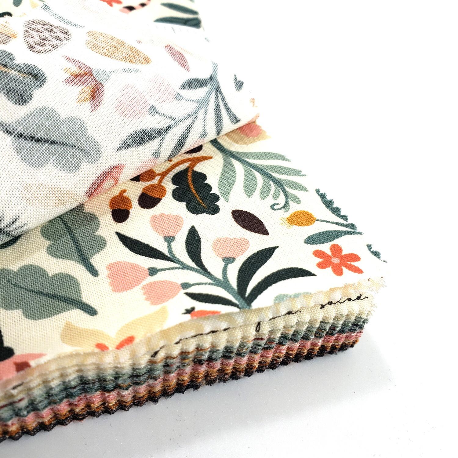 Moda, acorn hollow, basicgrey, autumnal fabric, autumn charm pack, woodland animals, 5 inch squares, patchwork squares
