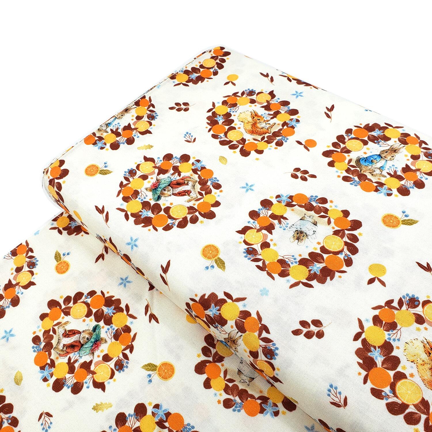 peter rabbit, jemima puddleduck, squirrel nutkin organic cotton fabric