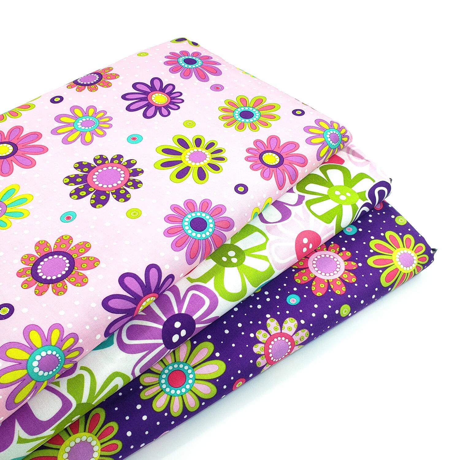 moda, me & my sister, floral fabric, pick me, funky flowers, bright colours, teen quilt