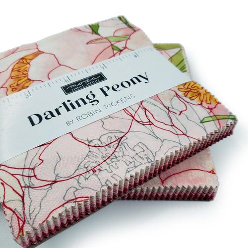 moda charm pack, fabric squares,cotton squares, patchwork cotton squares, darling peony, robin pickens, watercolour flowers