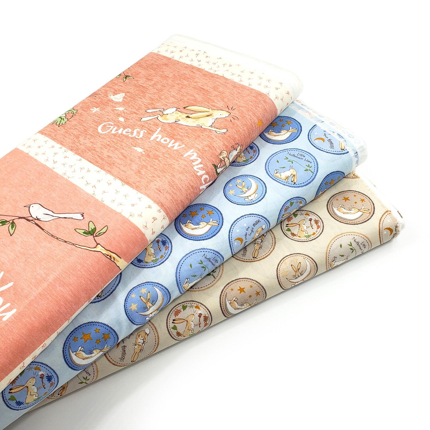 Guess How Much I Love You fabric by Anita Jeram Clothworks Guess How Much I Love You quilting cotton licensed children’s book fabric baby and nursery quilting fabric storybook animal fabric prints woodland nursery fabric premium cotton fabric for baby quilts children’s fabric by Clothworks