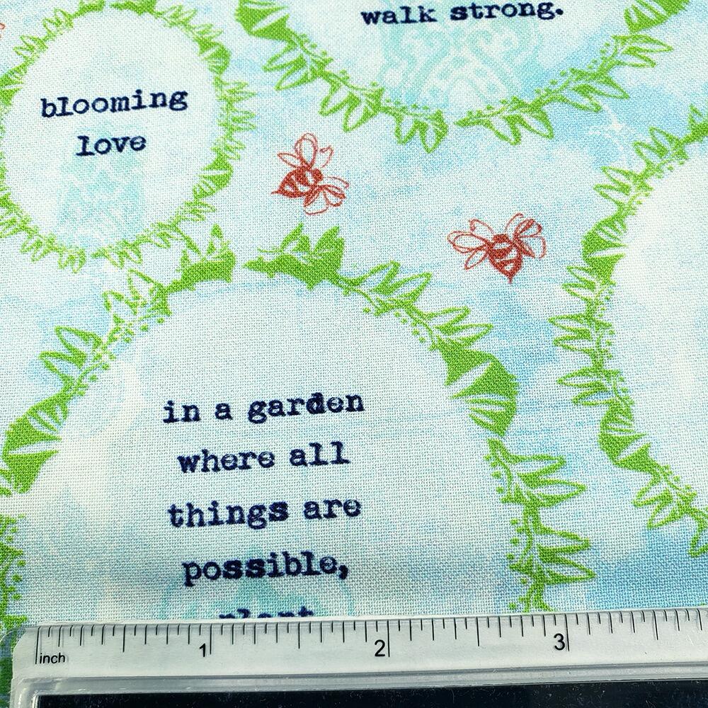 junk journal fabric, motivational fabric, slow stitch, floral fabric for embroidery, Kelli-May Krenze, spirit of the garden, bees