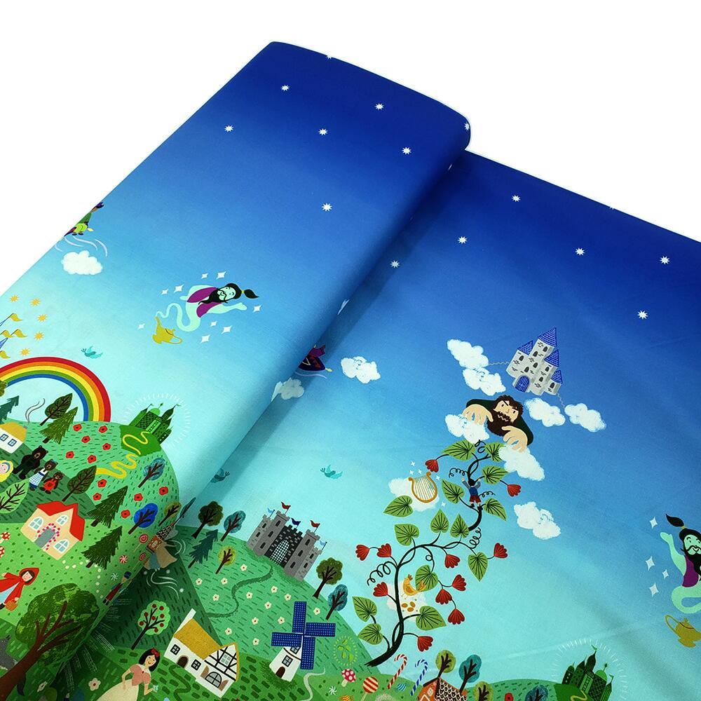 Lewis & Irene small things fairytales, farytale fabric, jack and the beanstalk, goldilocks, rapunzel, cotton double border