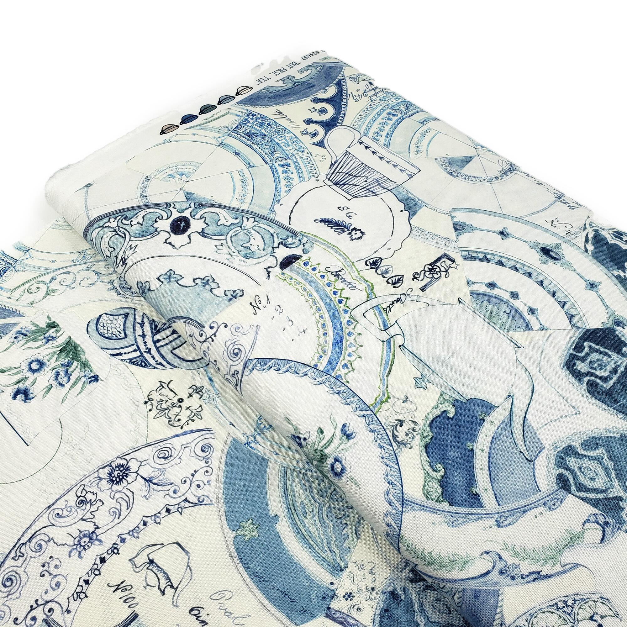 moda, crockery, janet clare, slow stitch fabric, vintage, victorian style, junk journal, teapots