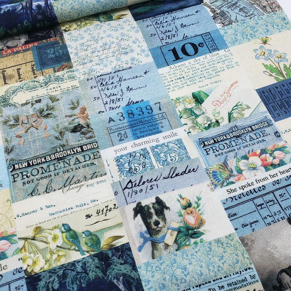 Tim Holtz fat quarter, palette, junk journal fabric, slow stitch, vintage style, eclectic elements, monochrome, abandoned