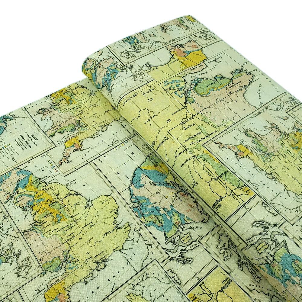 Tim Holtz, Uk vintage coal map, fat quarter, palette, junk journal fabric, slow stitch, vintage style, eclectic elements, monochrome, abandoned, PWTH242