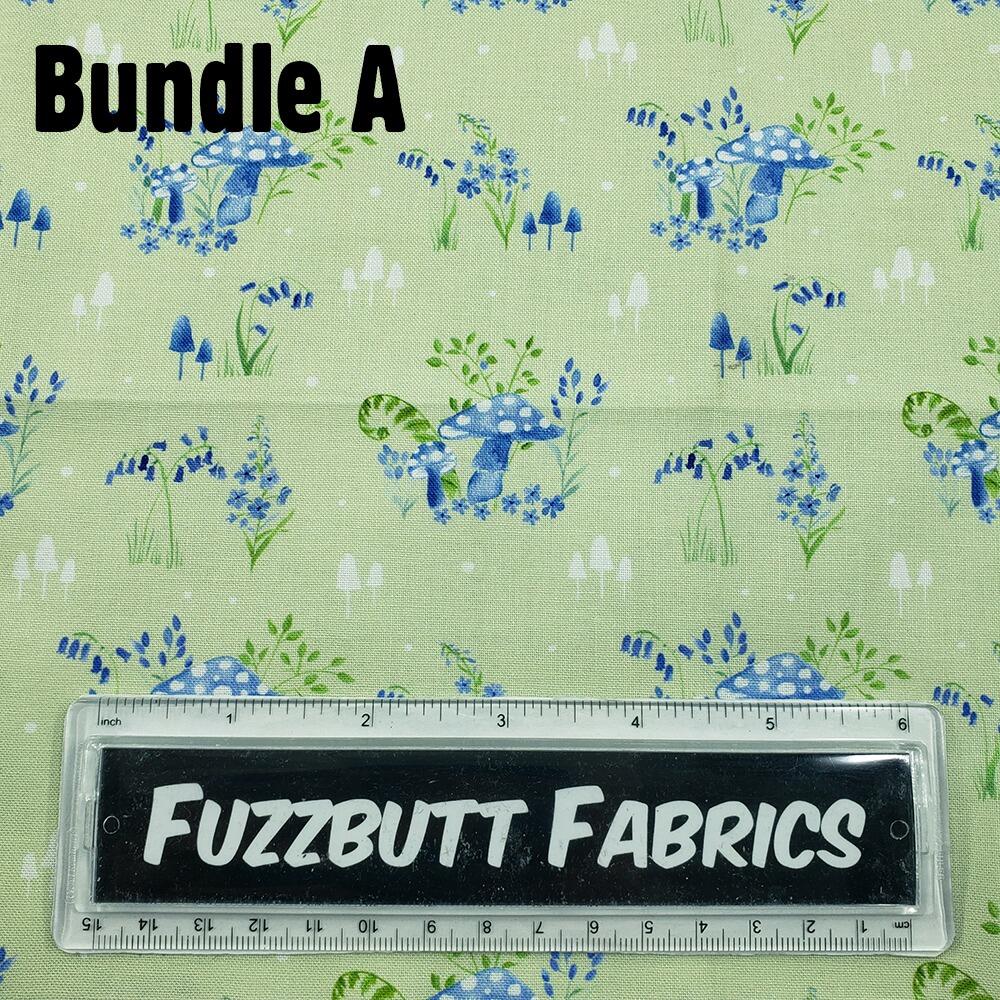 Debbie Shore fabric, bluebell hollow, vintage style floral fabric, bluebells, forest flowers, fat quarter bundles